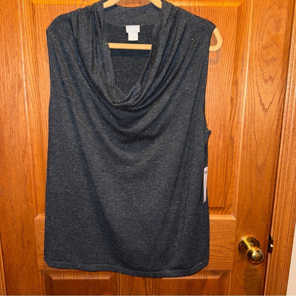 Chico’s Cashmere-blend Dark Gray Sleeveless Cowl Neck Sweater
